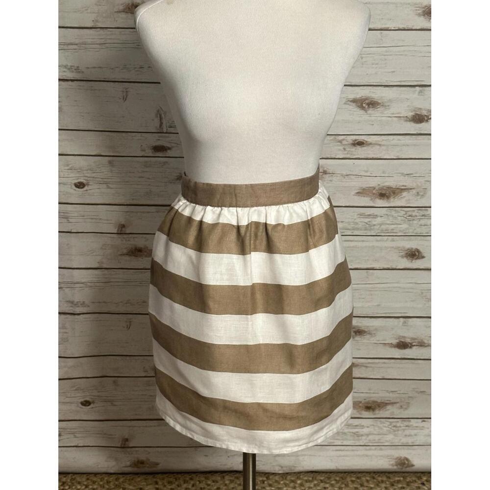 Cynthia Rowley modern classic tan/white striped linen A-line skirt Size 10